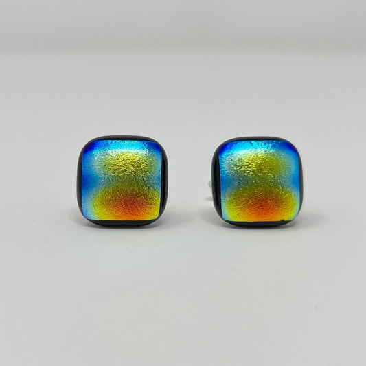 Blue, Orange, and Yellow Cufflinks, Style 1 - Y.A. Fused Glass -