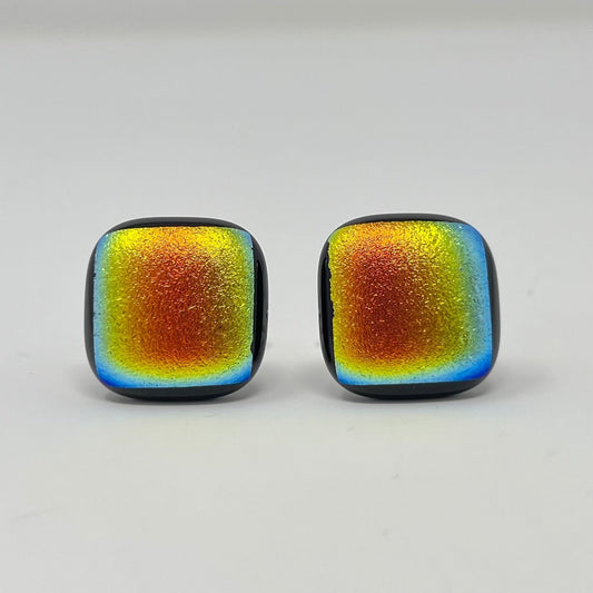 Blue, Orange, and Yellow Cufflinks, Style 2 - Y.A. Fused Glass -