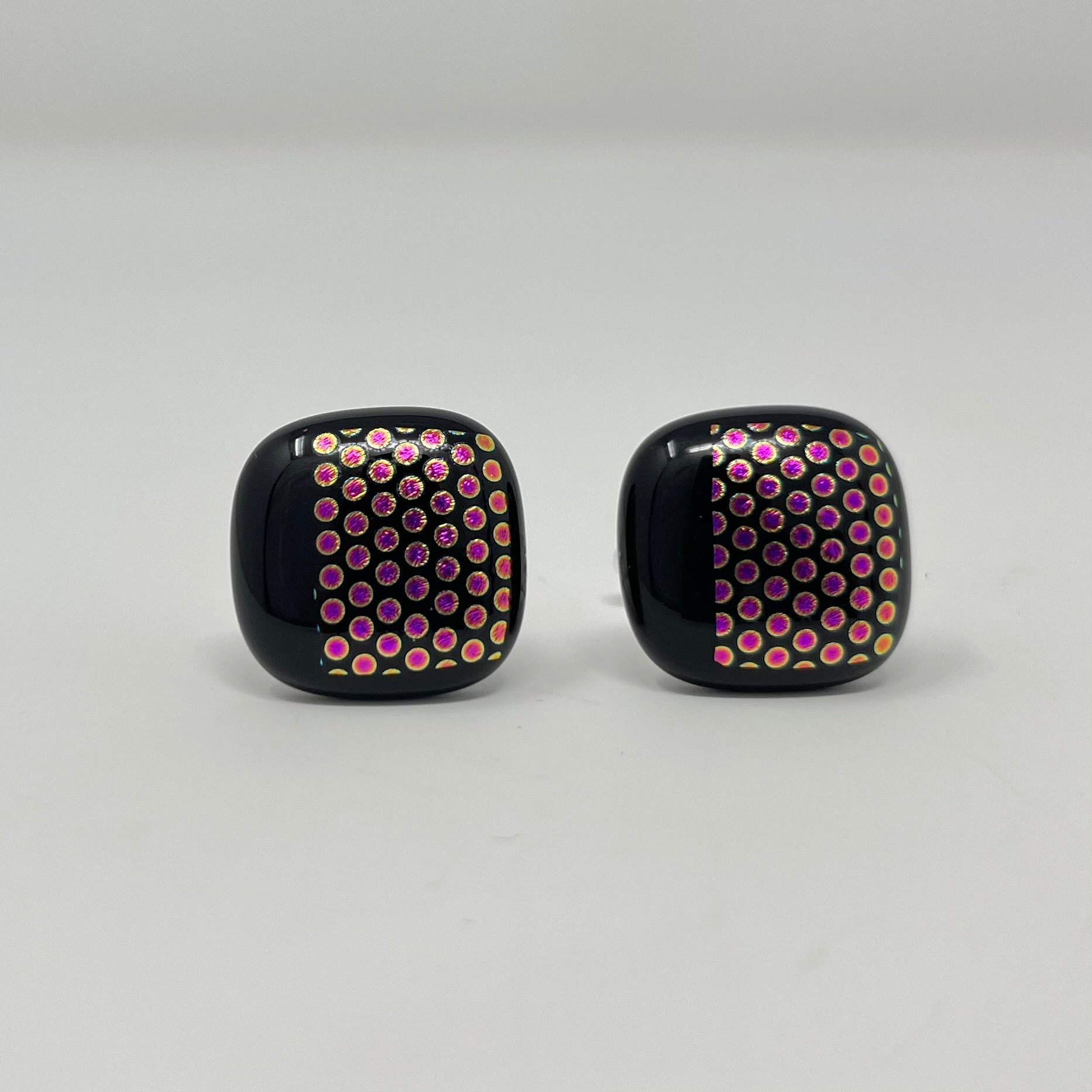 Dot Patterned with Black Stripe Cufflinks - Y.A. Fused Glass -