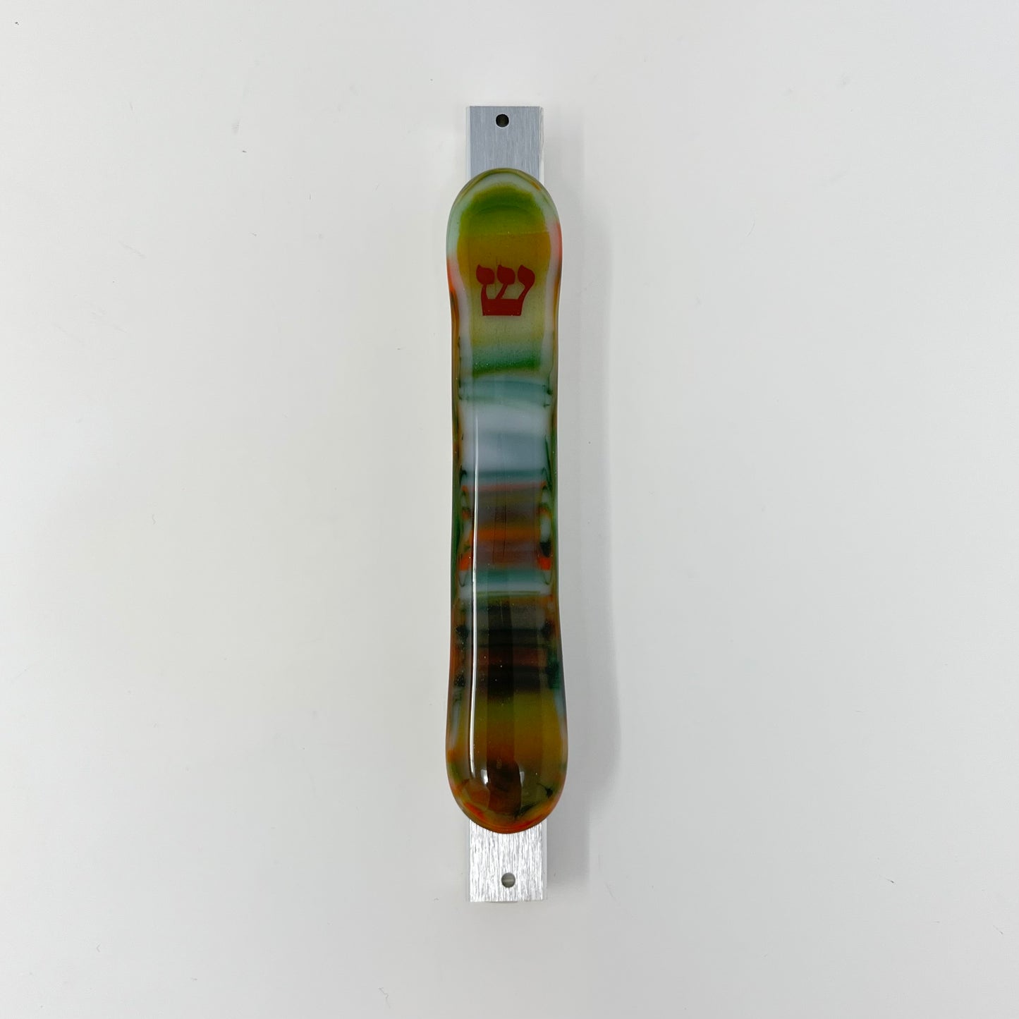 Green and Orange Striped Mezuzah
