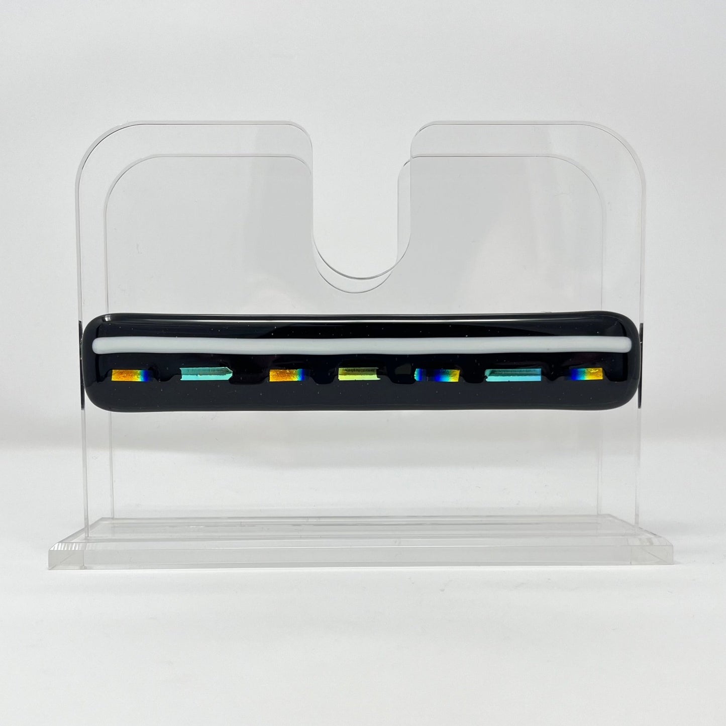 Black Napkin Holder with Multi Color Design - Y.A. Fused Glass -
