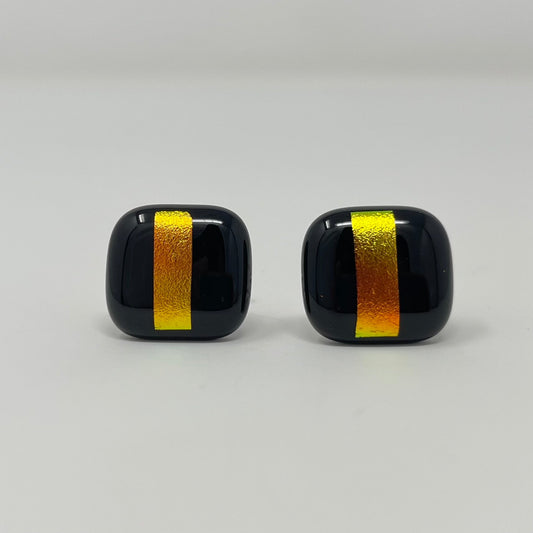 Black with Red and Gold Stripe Cufflinks - Y.A. Fused Glass -