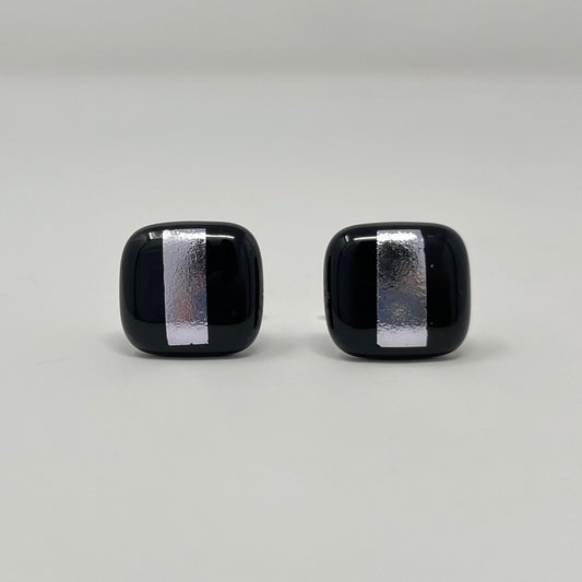 Black with Silver Stripe Cufflinks - Y.A. Fused Glass -