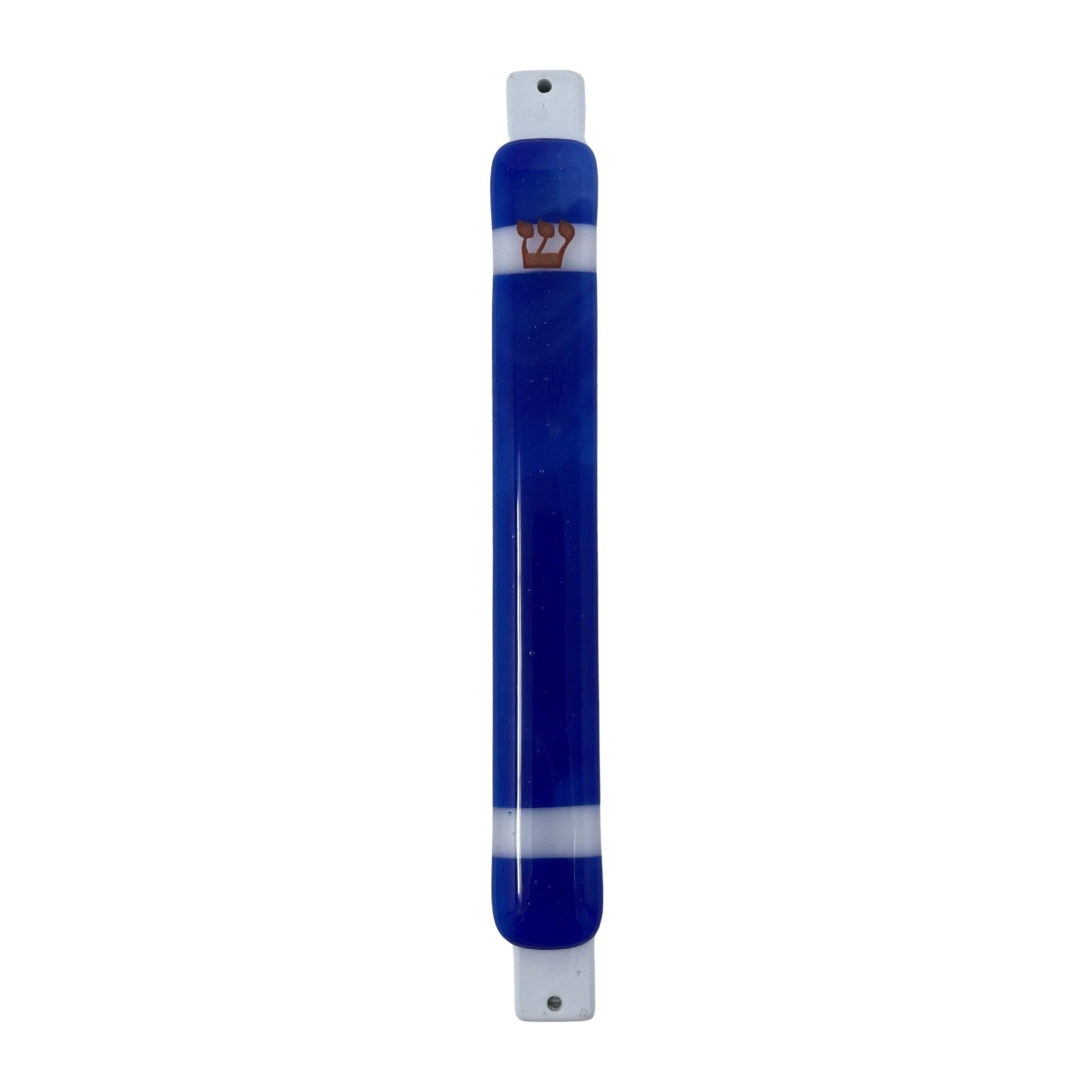 Caribbean Blue Mezuzah Case, with White Stripes 6.8” - Y.A. Fused Glass -