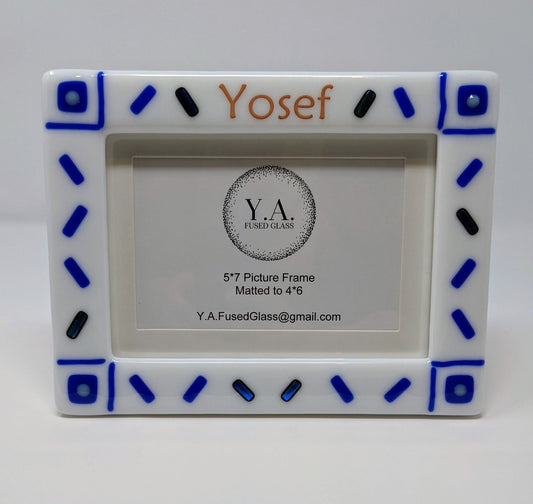 Zig Zag Style Picture Frame, Blue - Y.A. Fused Glass -