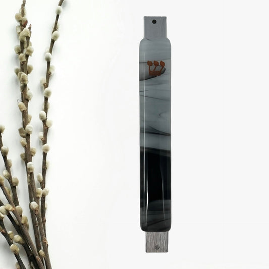 Black & White Swirl Mezuzah Case, 5.5” - Y.A. Fused Glass - 