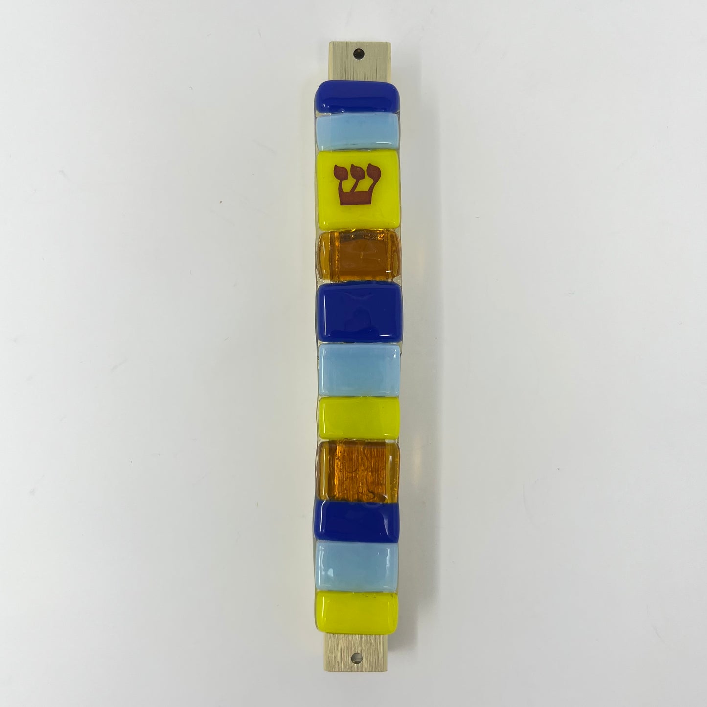 Blue, Yellow, and Amber Striped Mezuzah Case
