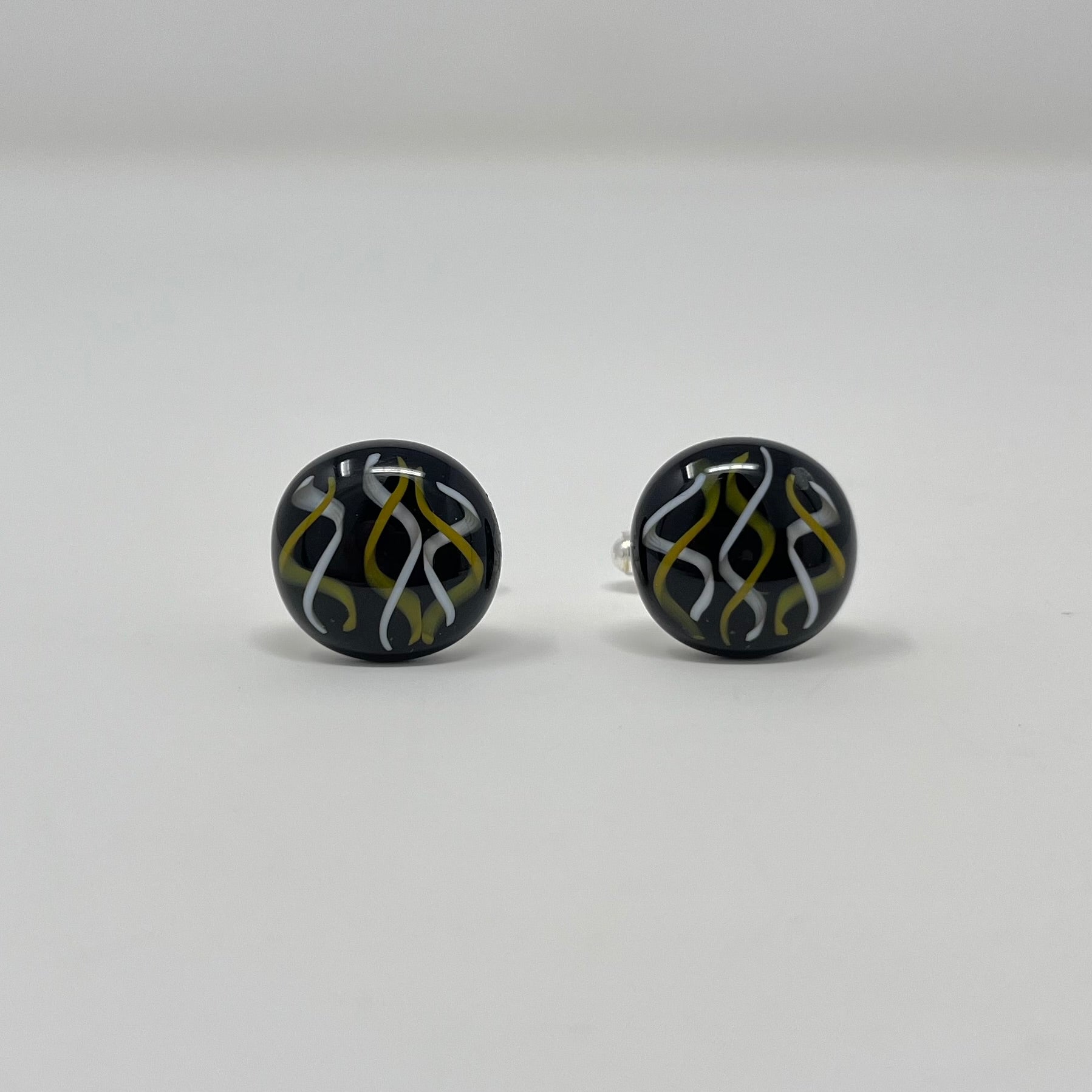 Yellow & White Swirl Cufflinks, On Black - Y.A. Fused Glass -