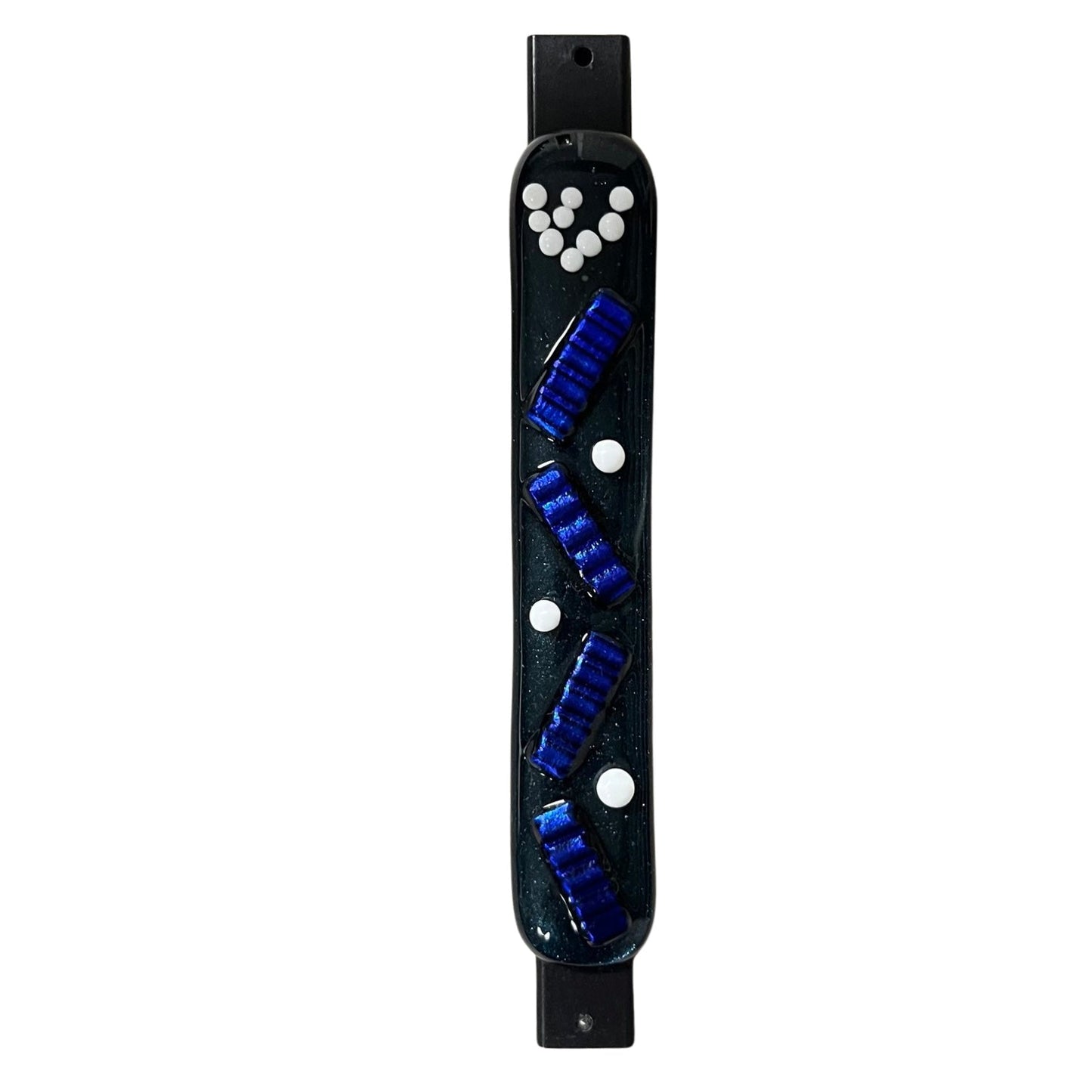 Aventurine Blue Mezuzah Case, Accordion Design 5.5” - Y.A. Fused Glass -