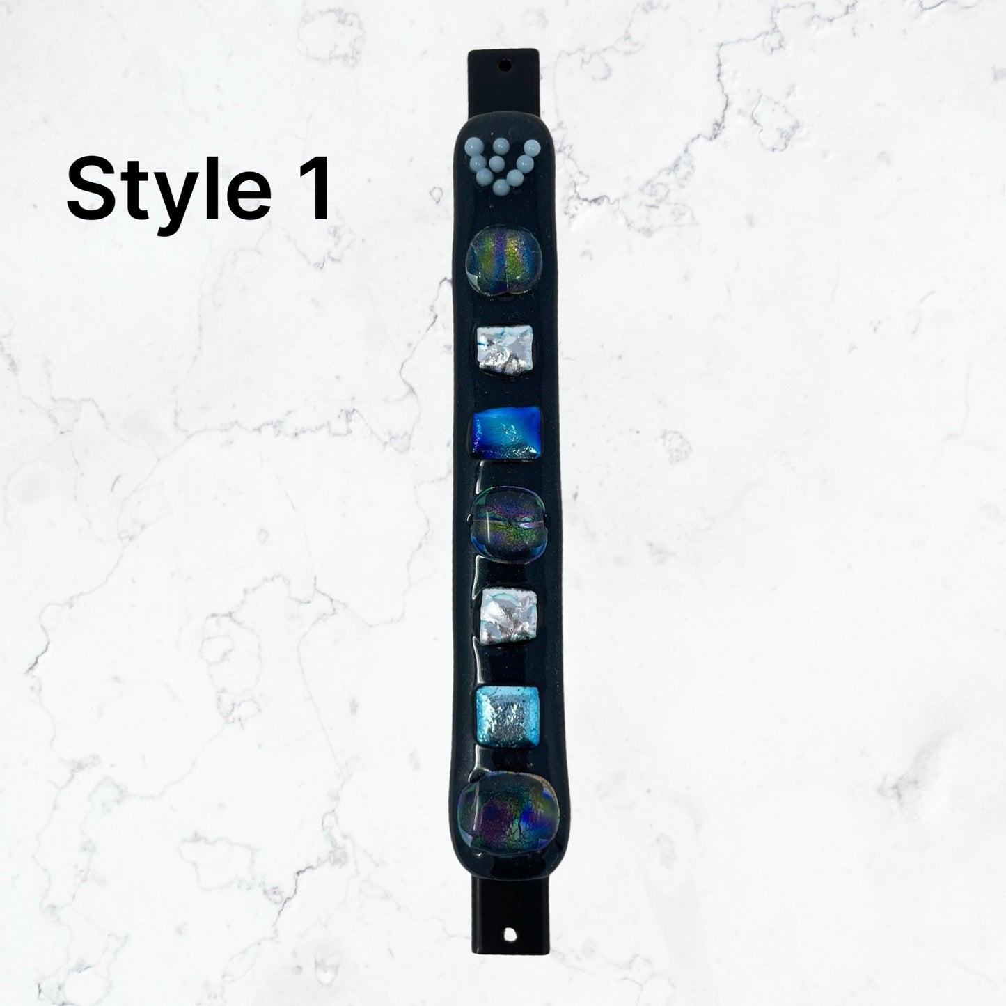 Aventurine Blue Mezuzah Case, Multi Color 6.8” - Y.A. Fused Glass -