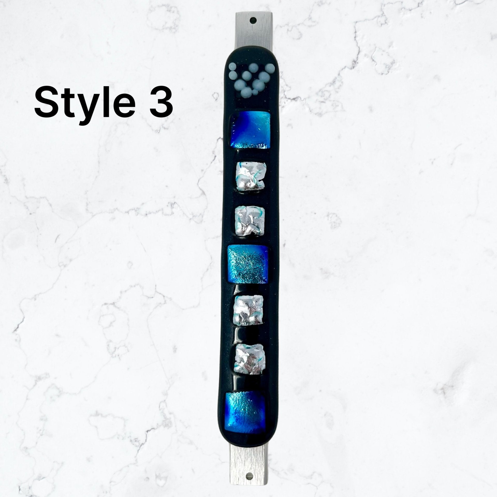 Aventurine Blue Mezuzah Case, Multi Color 6.8” - Y.A. Fused Glass -