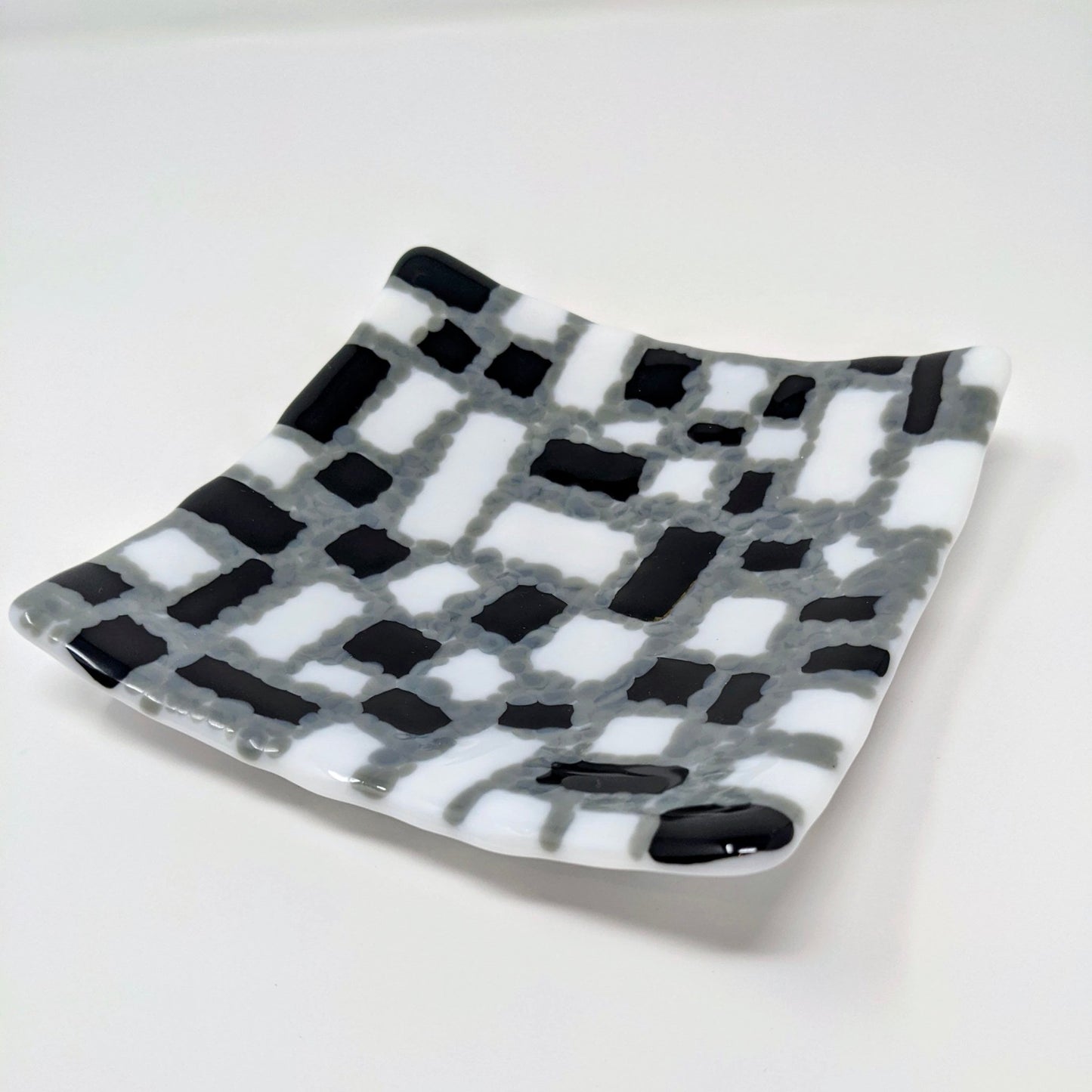 Black, White, and Gray Tray - Y.A. Fused Glass -