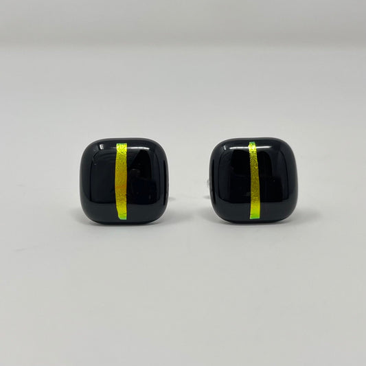 Black with Thin Gold Stripe Cufflinks - Y.A. Fused Glass -