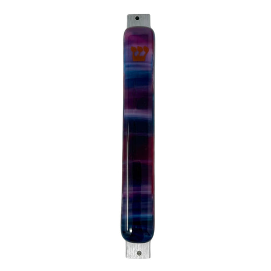 Blue and Purple Swirl Mezuzah Case 5.5” - Y.A. Fused Glass -