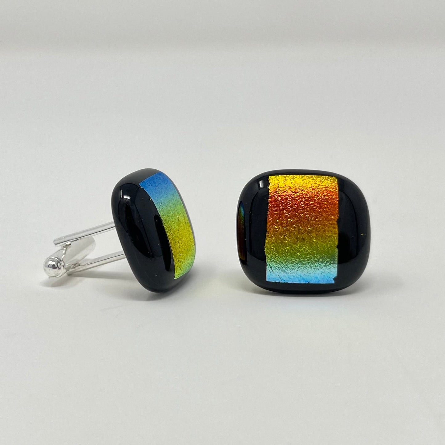 Blue, Orange, and Yellow Cufflinks - Y.A. Fused Glass -