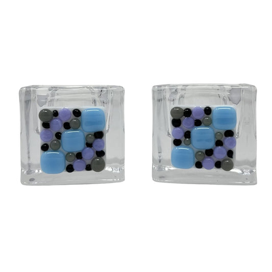 Blue Pebble Tea Light Holders - Y.A. Fused Glass -