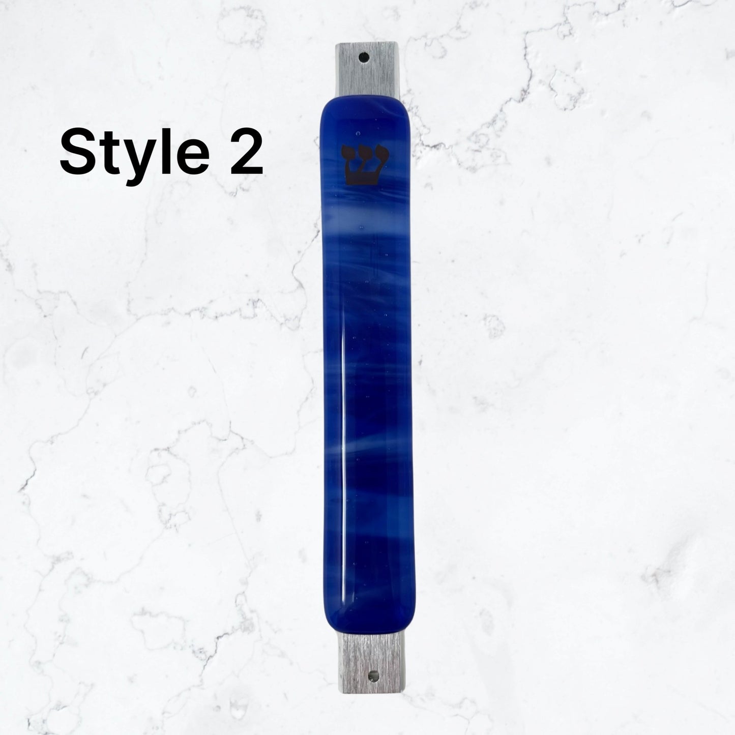 Caribbean Blue & White Swirl Mezuzah Case, 5.5” - Y.A. Fused Glass -