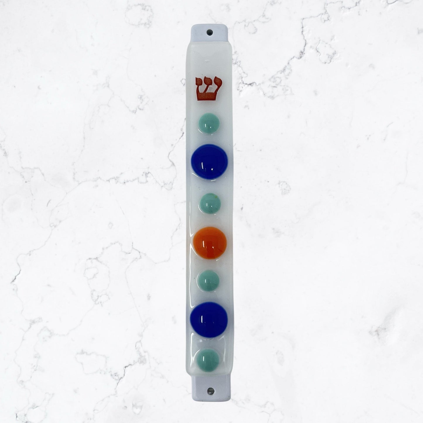 Circled Patterned Mezuzah Case 5.5” - Y.A. Fused Glass -