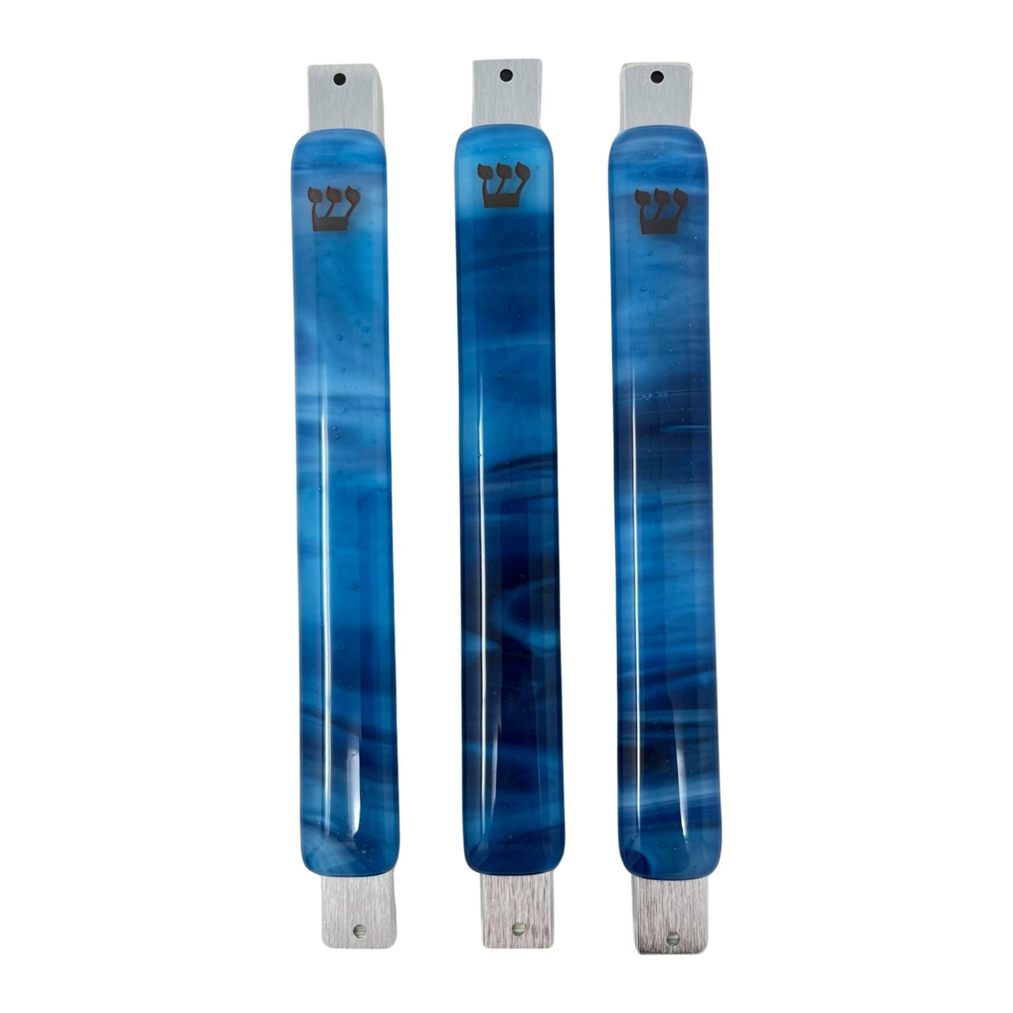 Copper Blue & White Swirl Mezuzah Case 6.8” - Y.A. Fused Glass -
