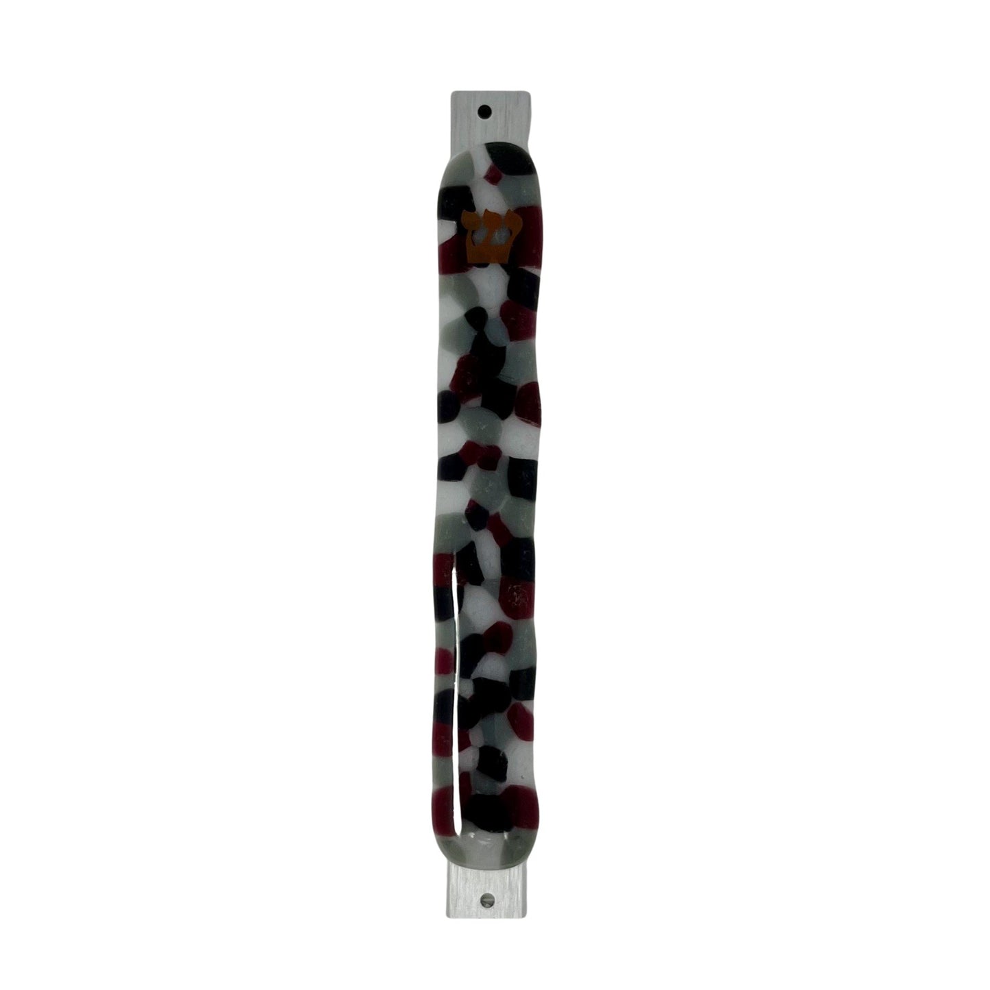 Cranberry Pink, Purple, and Gray Mezuzah Case 5.5” - Y.A. Fused Glass -