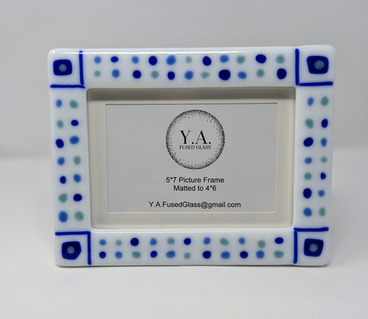 Dotted Style Picture Frame, Blue - Y.A. Fused Glass -