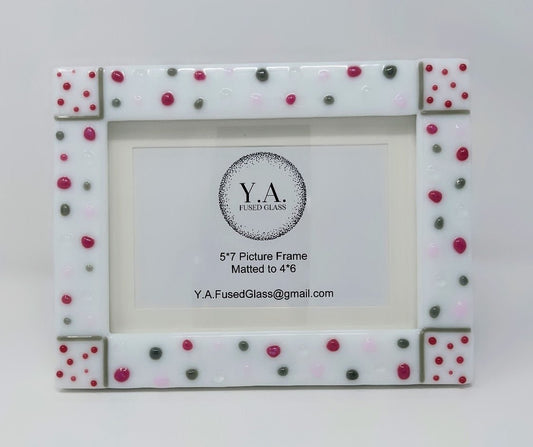 Dotted Style Picture Frame, Pink - Y.A. Fused Glass -