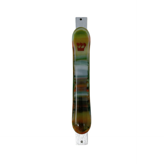 Green and Orange Striped Mezuzah 5.5” - Y.A. Fused Glass -