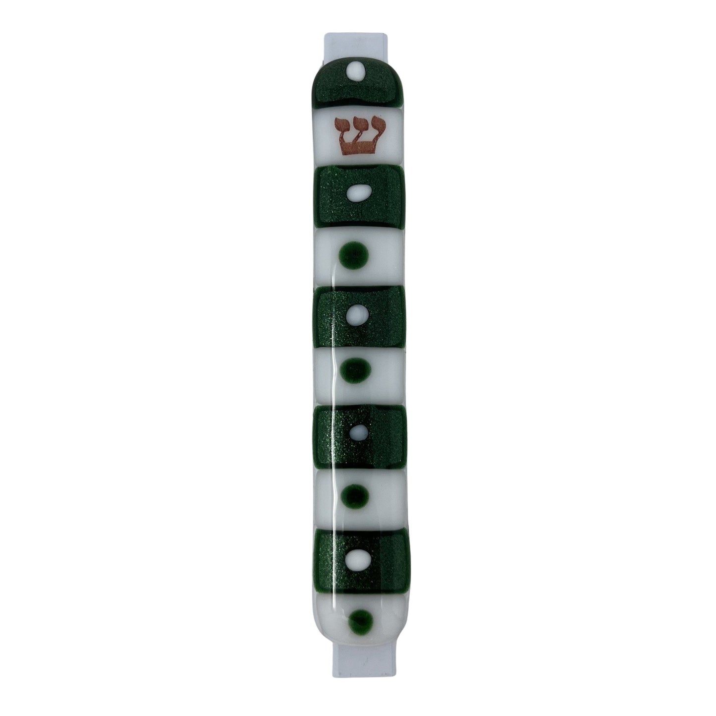 Green and White Mezuzah Case 5.5” - Y.A. Fused Glass -