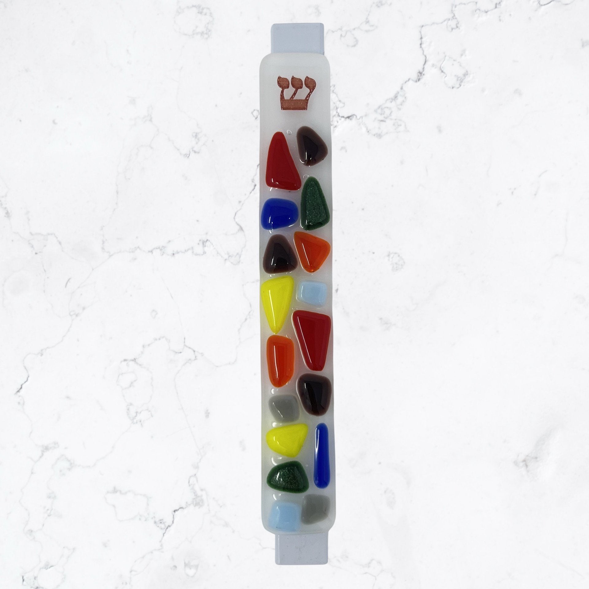 Multi Colored Mezuzah Case 5.5” - Y.A. Fused Glass -