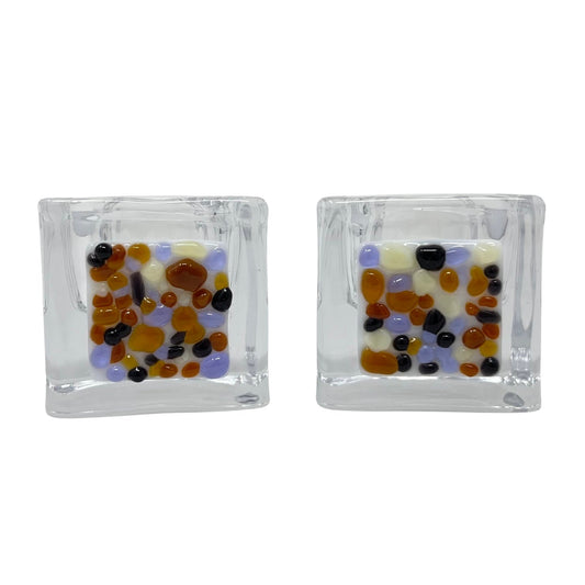 Purple, Brown, and Amber Tea Light Holders - Y.A. Fused Glass -