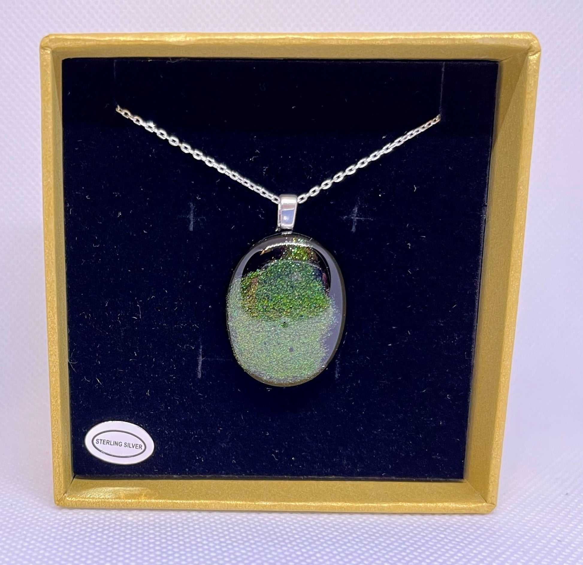 Sparkly Green Necklace - Y.A. Fused Glass -