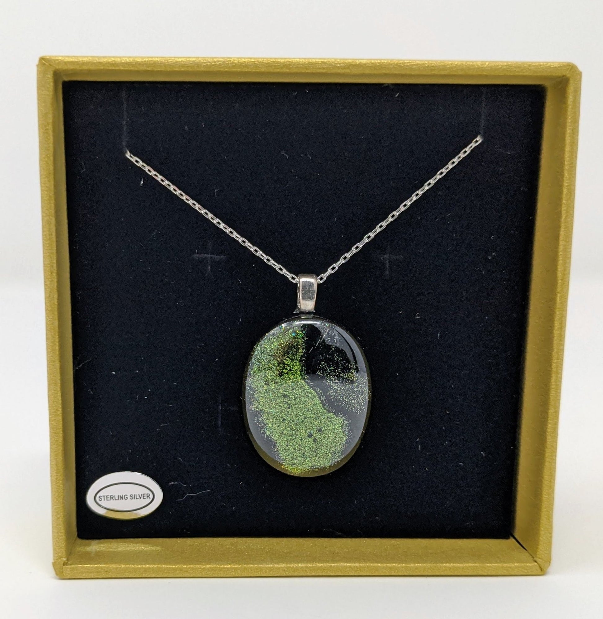 Sparkly Green Necklace - Y.A. Fused Glass -