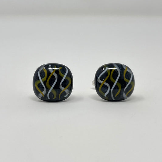 Yellow & White Swirl Cufflinks - Y.A. Fused Glass -